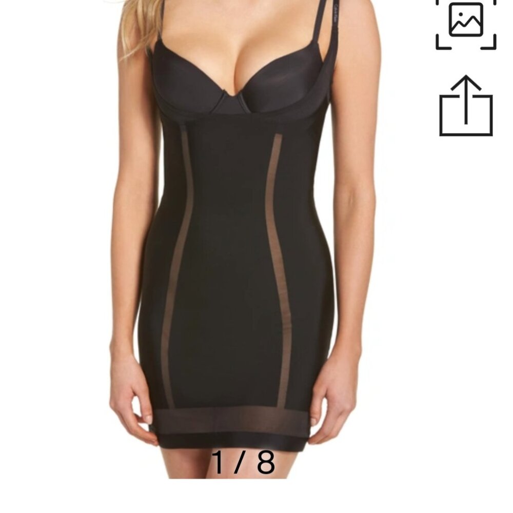 Calvin Klein XS Black Sculpted Moderate-control Open-bust Full Slip Compression